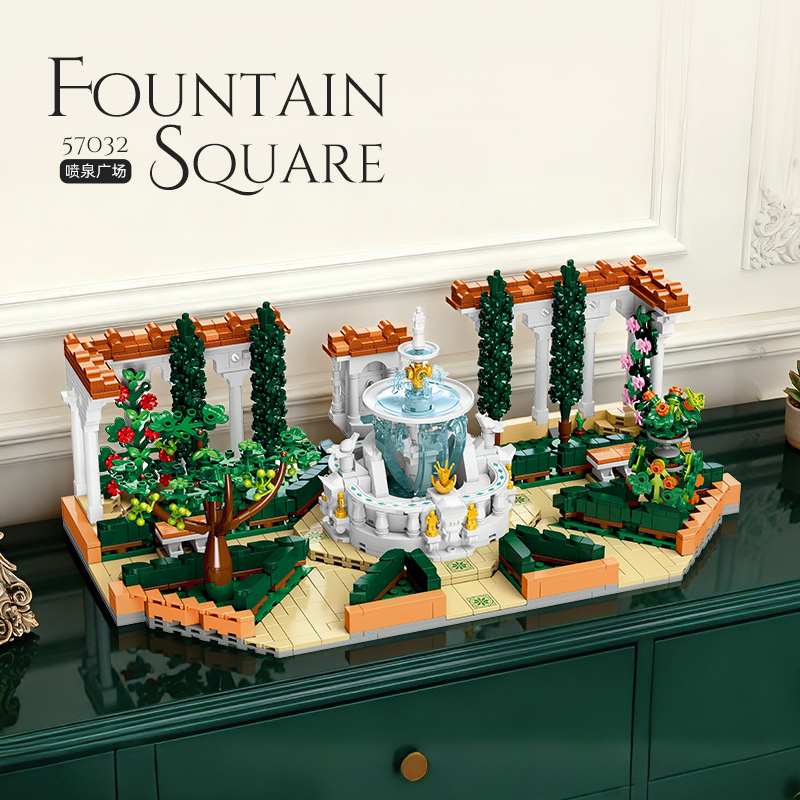 杰星欧式喷泉MOC积木收藏摆件