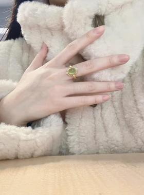 复古风嫩绿色戒指简约气质轻奢个性小众设计高级感优雅戒指指环女