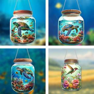 跨境瓶形染色圣诞亚克力蓝色海洋海龟户外装饰挂牌窗户悬挂装饰品