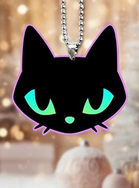 跨境亚马逊钥匙扣绿色眼镜黑猫小挂件车载内饰亚克力挂件装饰挂件