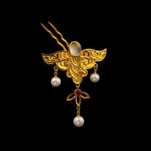 钗錾刻云肩发簪原创设计唐代古风汉服头饰日常小发簪唐风抹额饰品