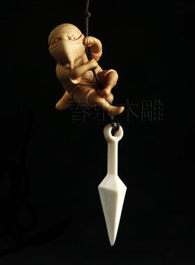 黄杨木雕幻影小忍者挂件车挂可爱宝宝汽车木质手机钥匙扣挂饰包饰