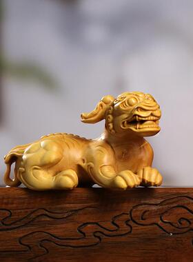 黄杨木雕亲中式动物狻猊摆件木质手把件车家居客厅装饰收藏工艺品