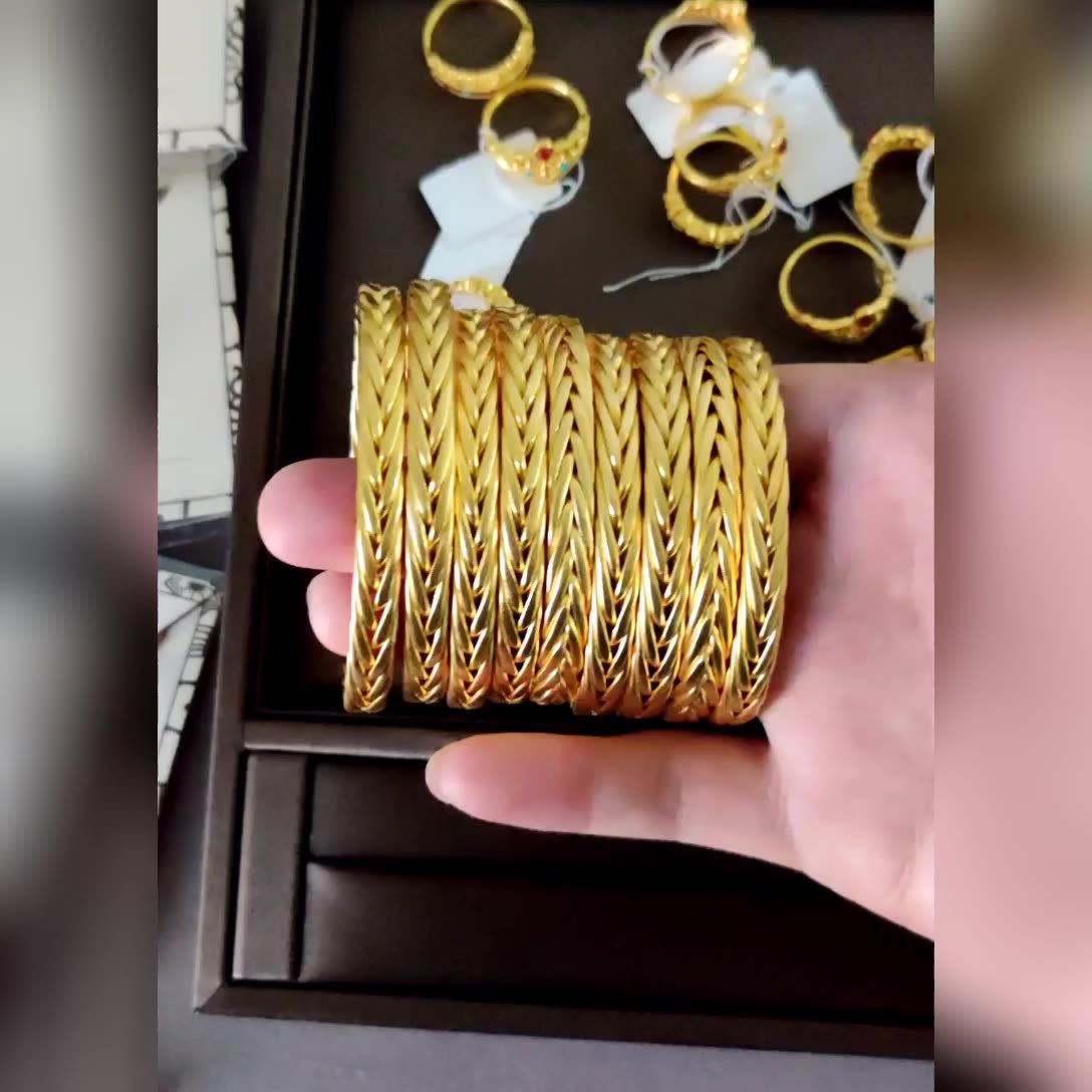 麻花辫子宽版编织平安手镯女镀18K金古风古法送女友宫廷复古手环