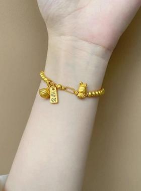 精品小兔子手链女轻奢感十足满圈金珠招财铃铛手串生日礼物送女友