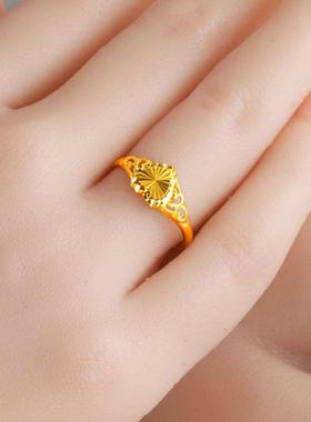 黄金色古法戒指女款A指环爱心形时尚简约轻奢首饰送女友爆款