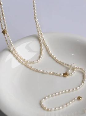 仿米粒珍珠长项链ins小众设计感爱心轻奢毛衣链时尚气质百搭饰品