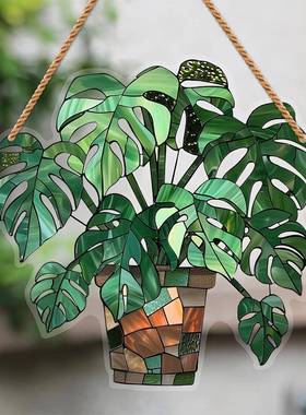 亚马逊爆款绿色盆栽挂件亚克力窗饰门廊悬挂挂牌装饰物送人礼物