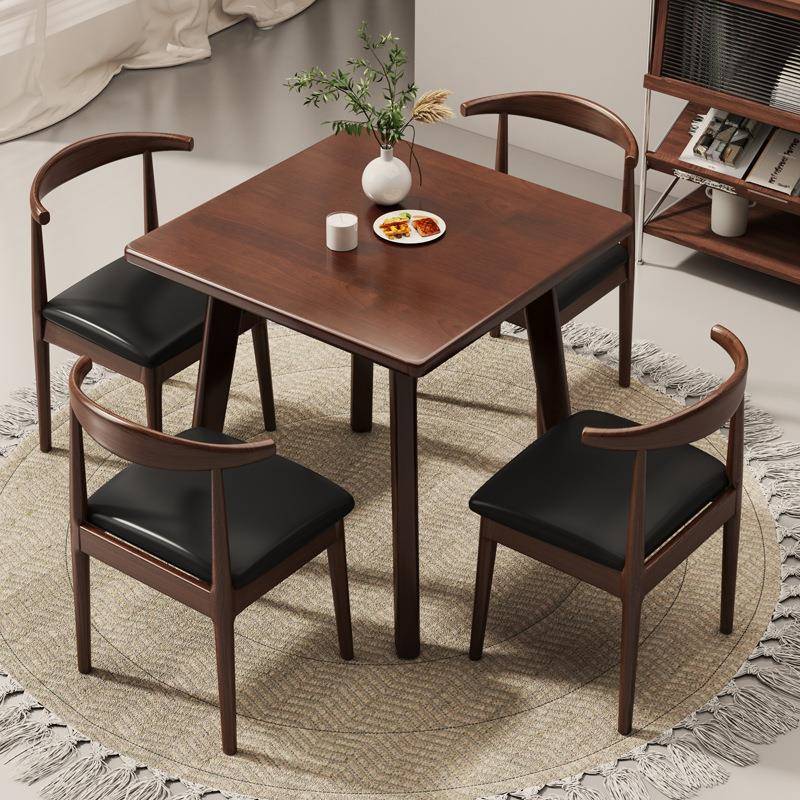 方桌全实木餐桌北欧商用圆形洽谈桌会议桌阳台茶桌奶茶店桌椅组合