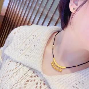 黄金弯管7铃铛吊坠项链编无限大转运珠锁骨链送女友显气质百搭