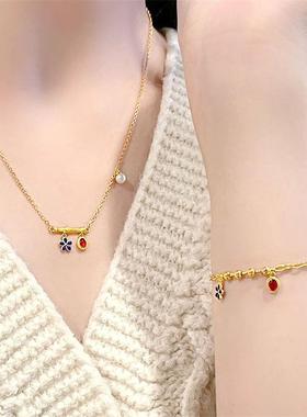 黄金色花丝凤华小竹蓝项链小宫岁手链小众轻奢高级感时尚百搭配饰