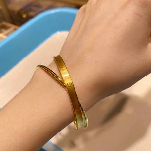 黄金色双环手镯梦中女孩镜面手环个性小众设计高级感送女友饰品