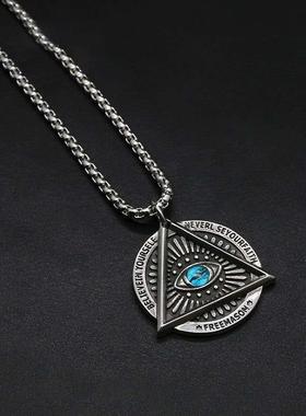 全视之眼复古潮男双面吊坠个性嘻哈钛钢潮牌项链上帝之眼圆牌挂坠
