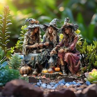 跨境三个女巫喝水在谈笑风生亚克力防水耐磨亚克力地插挂件摆件