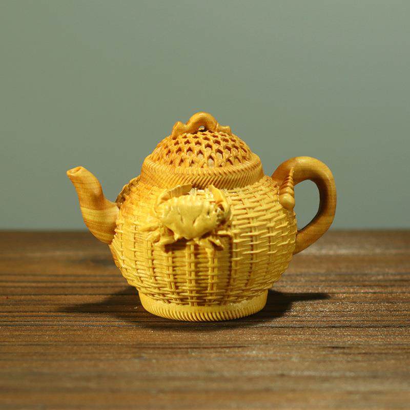 小叶黄杨木雕螃蟹竹篓壶木质手把件茶宠商务礼品家居客厅摆件,家居饰品,根雕,淘宝优惠券,粉丝福利购,淘宝优惠卷