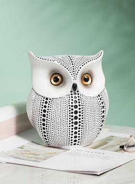 猫头鹰桌面摆件波点黑白陶瓷摆设玄关电视柜茶几展厅样板房装饰