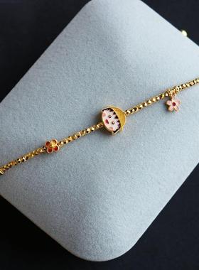 可爱【小丸子】经典高级蹦迪珠樱桃小丸子手链爆闪迷你黄金色手串