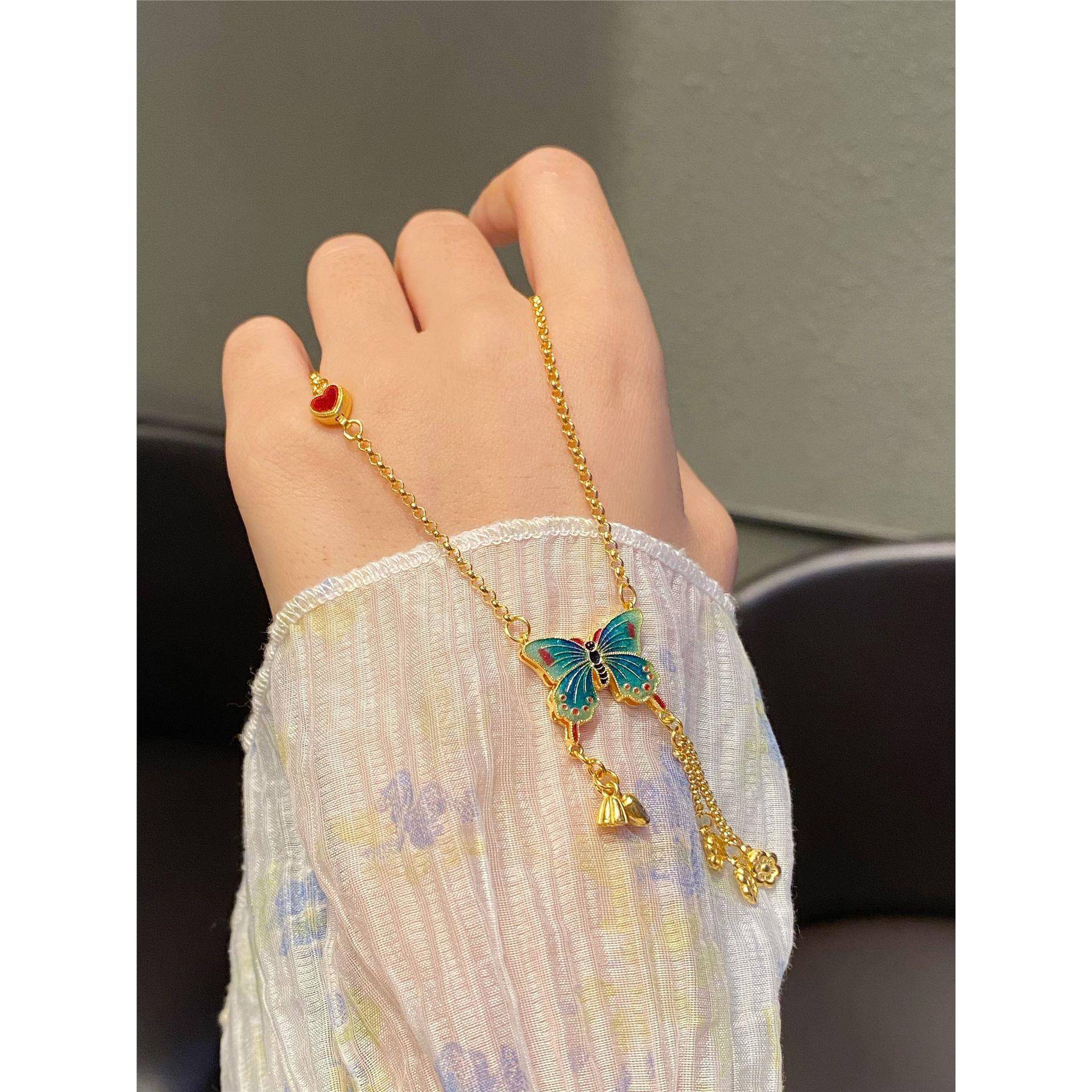 古法传承经典烧蓝蝴蝶套链流苏新款爆款精致轻奢设计感复古气质