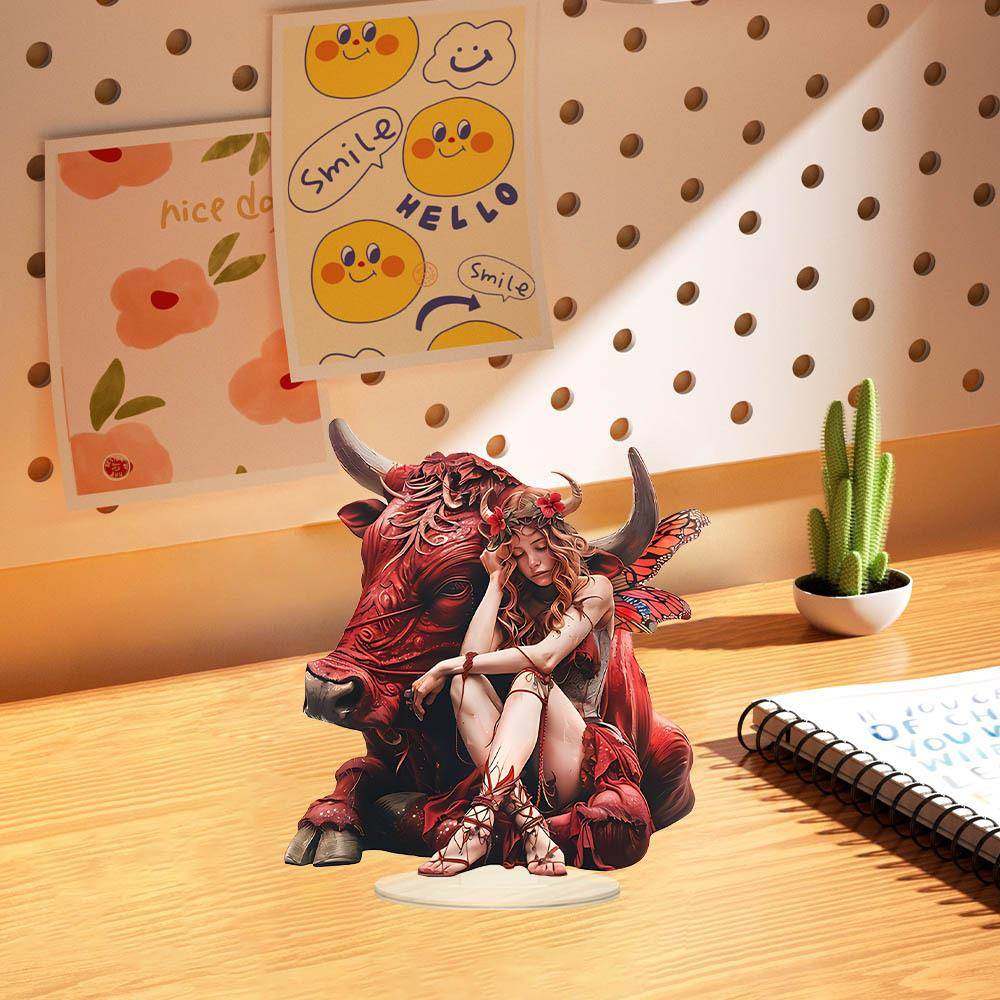 跨境爆款红色头牛与帅去沉睡女孩桌面摆件带底座办公室桌面装饰,家居饰品,户外/庭院摆件,淘宝优惠券,粉丝福利购,淘宝优惠卷