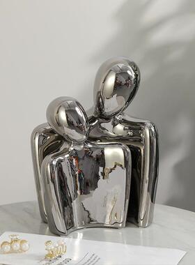 欧式轻奢电镀情侣人物摆件别墅客厅玄关酒柜电视柜样板房橱窗展示
