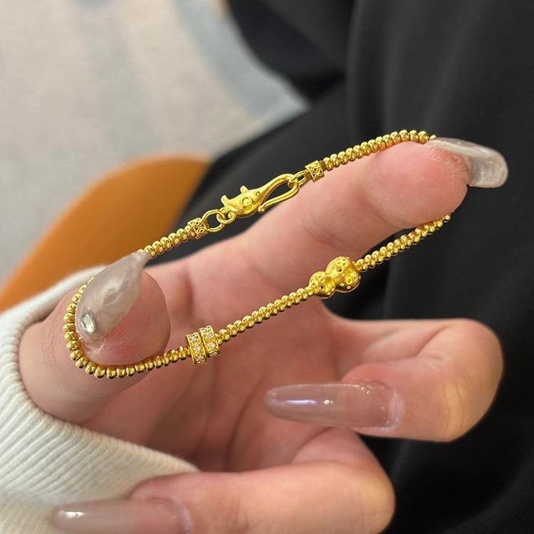 黄金色算盘珠手链转运珠中古精致镂空百搭小葫芦挂坠手串送礼物