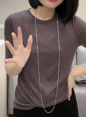 银色长款圆形蛇骨链项链女冷淡风简约小众百搭高级感叠戴毛衣素链