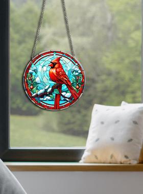 亚马逊新款红色小鸟门牌挂饰复古艺术彩色亚克力挂件门廊装饰挂饰