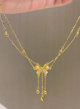 黄金色流苏蝴蝶结项链女在逃公主手链轻奢高级感生日礼物送女友