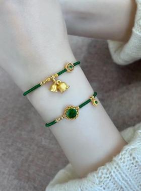 墨绿色琉璃珠手链显白极细串珠可穿珠子铃兰花吊坠手链小众款手环