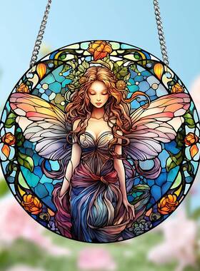 亚马逊带翅膀的精灵门牌挂饰复古彩色亚克力挂件门廊节庆装饰挂饰