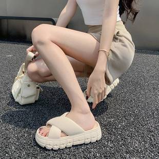 厚底拖鞋 女士韩版 ins潮平底交叉带户外潮流EVA软底休闲室内凉拖鞋