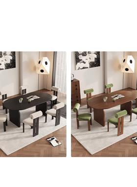 复古黑中古色法式复古风黑色全实木餐桌椅组合小户型家用椭圆VSa