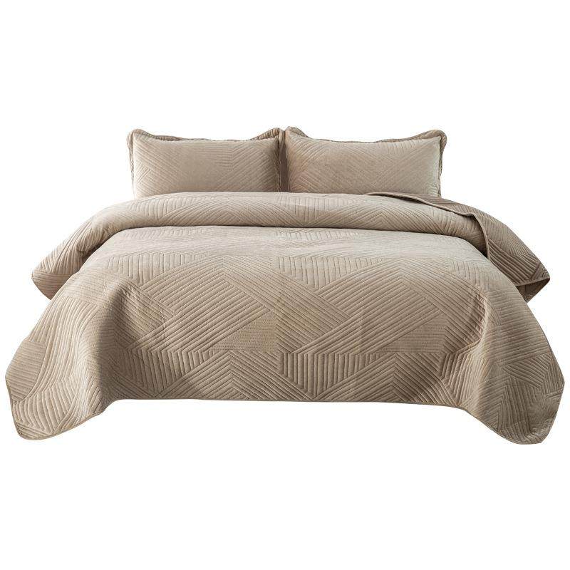 外贸款纯色简约水晶绒夹棉床盖三件套休闲家用盖毯床上用品,床上用品,床品套件/四件套/多件套,淘宝优惠券,粉丝福利购,淘宝优惠卷