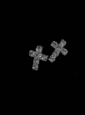 Vintage古着 Silver glitter cross耳飾