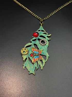 Vintage古着 Green feathers项链