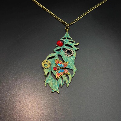 Vintage古着 Green feathers项链