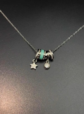 Vintage古着 Oil dripping blue ring项链