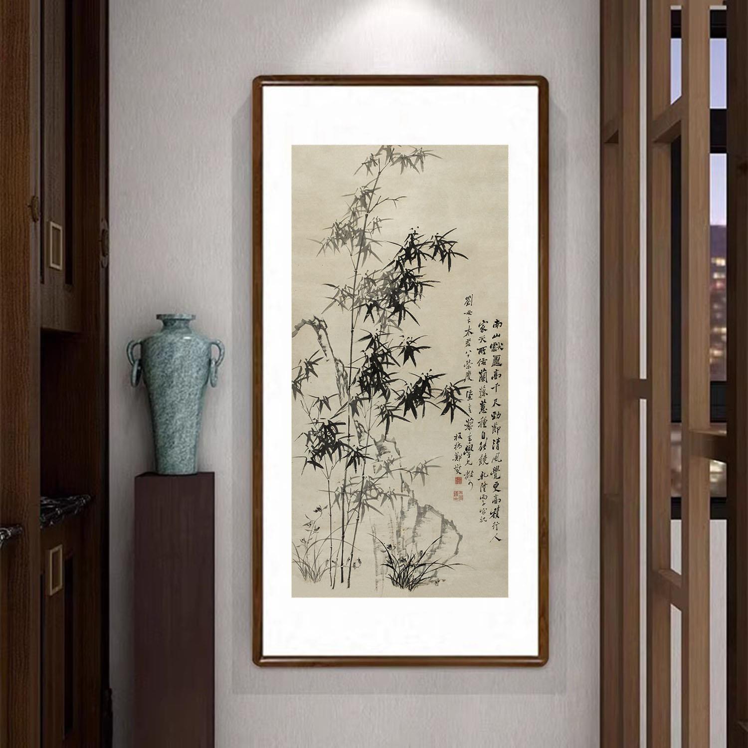 竹子水墨国画 画新中式客厅玄关装饰画 画书房茶室挂画 画郑板桥