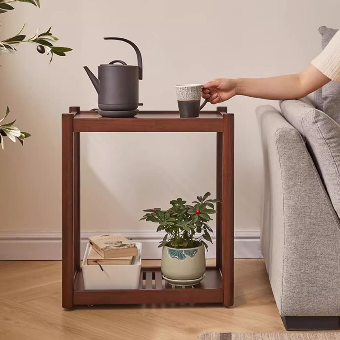 可移动茶几小桌子置物架客厅沙发边几实木带轮小推车阳台茶水架窄