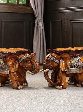 中式大象落地摆件大号门口换鞋凳树脂仿实木招财象客厅卧室装饰品