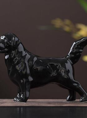 黑色陶瓷狗摆件旺财瓷器12生肖小狗客厅办公室桌面装饰品招财镇宅