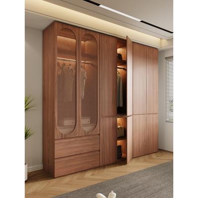 2025新款爆款分段式藤编门衣柜卧室家用ENF级实木质胡桃木色柜子