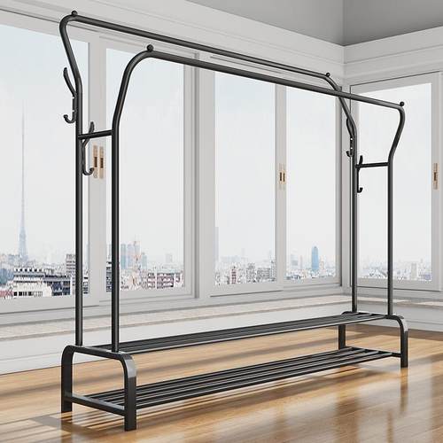 简易晾衣架落地家用折叠阳台卧室挂衣架晒衣服衣帽架双杆式收纳层