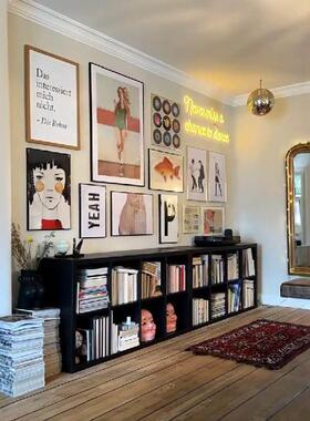 客厅开 放书架儿童落地置物架方格柜实木书矮柜黑色自由组合格子