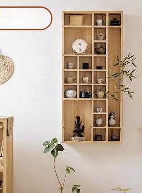 聚汉灰实木壁储物架壁挂格纹架博古架多宝阁茶道储物展示架