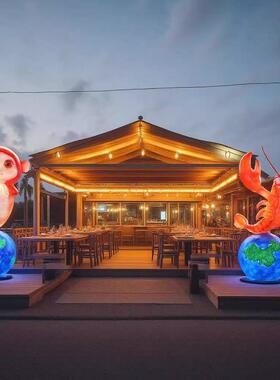 户外夜光龙虾金鱼雕塑玻璃纤维大排档商店摆件景区拍照签到摆件