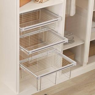 衣柜拉篮抽屉式 架伸缩家用衣橱推拉储物篮衣帽间收纳可内置配件 裤