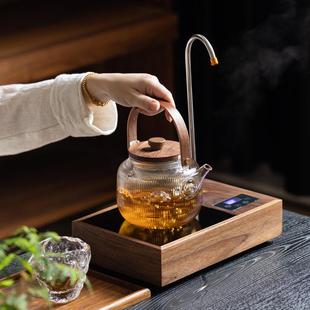 胡桃木电陶炉煮茶器带抽水电热玻璃烧水壶泡茶专用白茶普洱茶套装