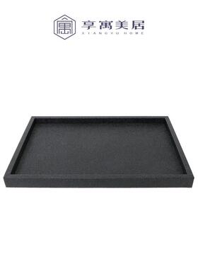 新中式现代简约黑色托盘长方形木质皮革样板间玄关餐桌收纳盘摆件