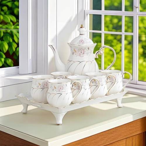 欧式轻奢乔迁茶具杯具家用客厅茶杯杯子套装陶瓷水杯水具结婚水壶